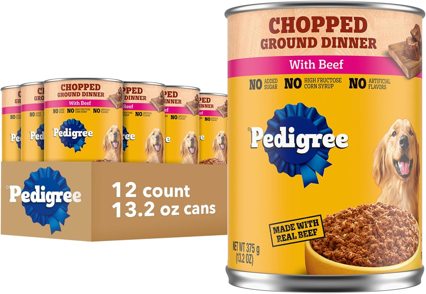Chopped Ground Dinner Adult Canned Soft Wet Dog Food Beef Flavor, 13.2 Oz. Cans (12 Count, Pack of 1)
