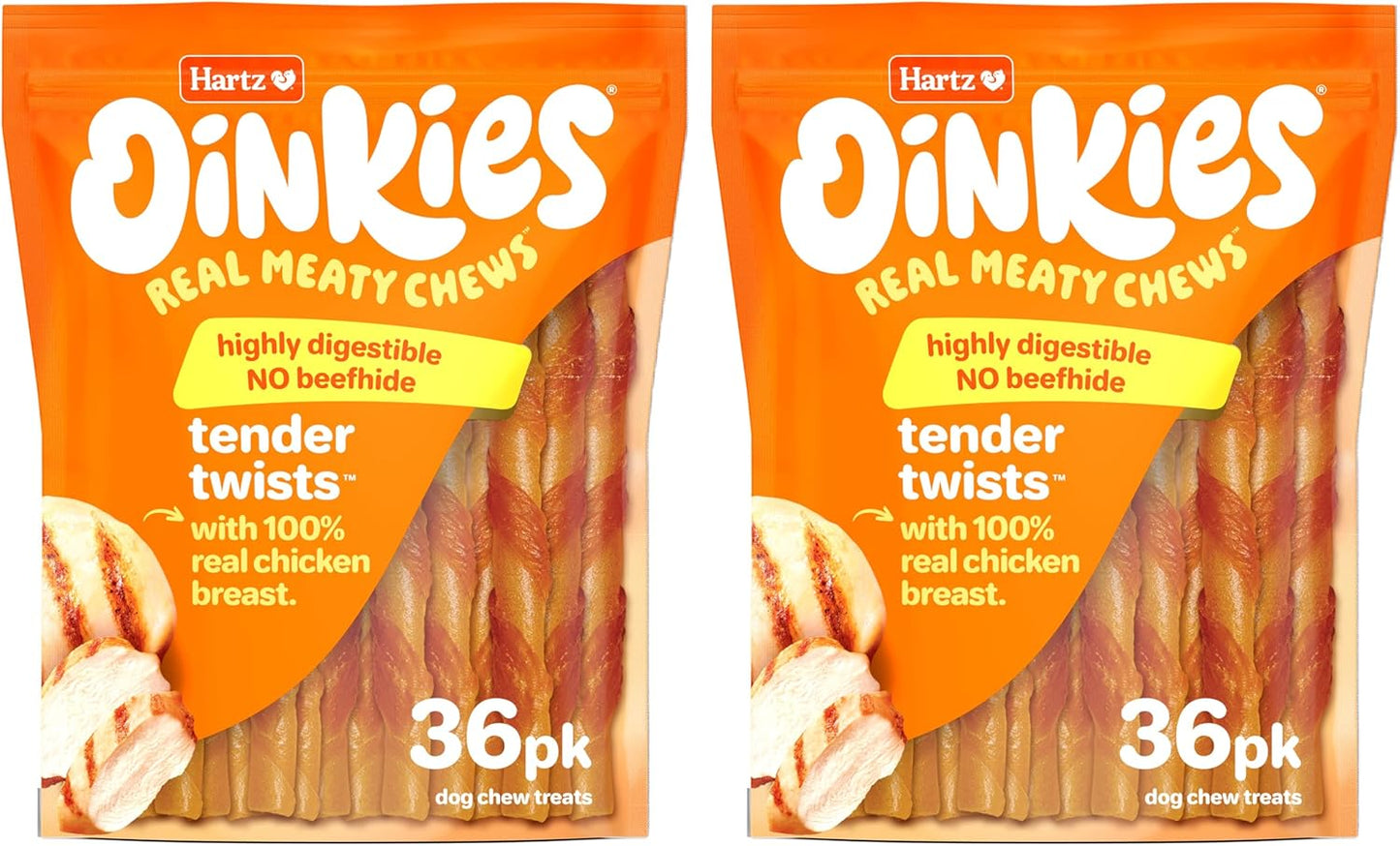 Oinkies Tender Twists with Real Chicken Breast Rawhide-Free Dog Treats, Highly Digestible Dog Chews, 72 Count