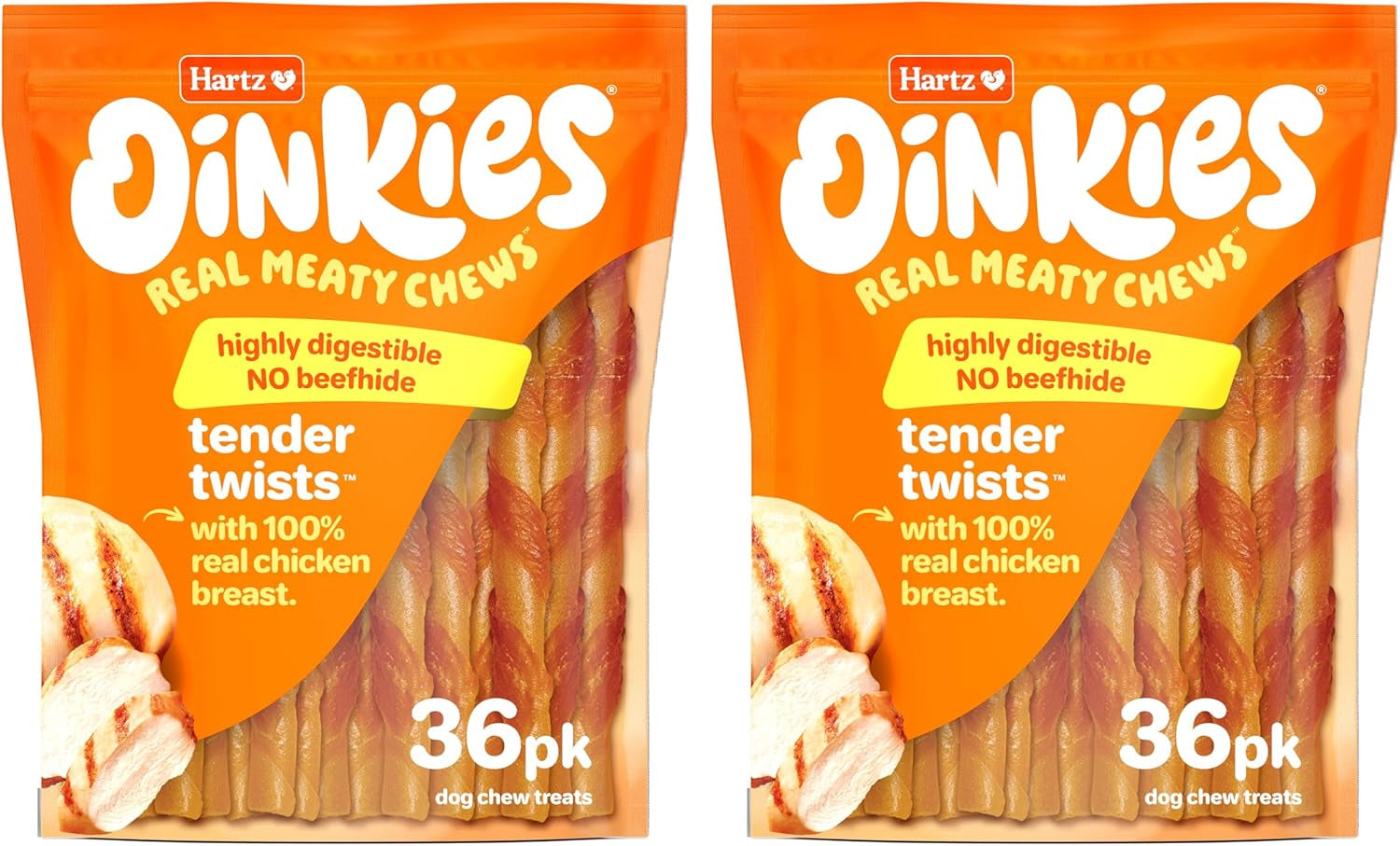 Oinkies Tender Twists with Real Chicken Breast Rawhide-Free Dog Treats, Highly Digestible Dog Chews, 72 Count