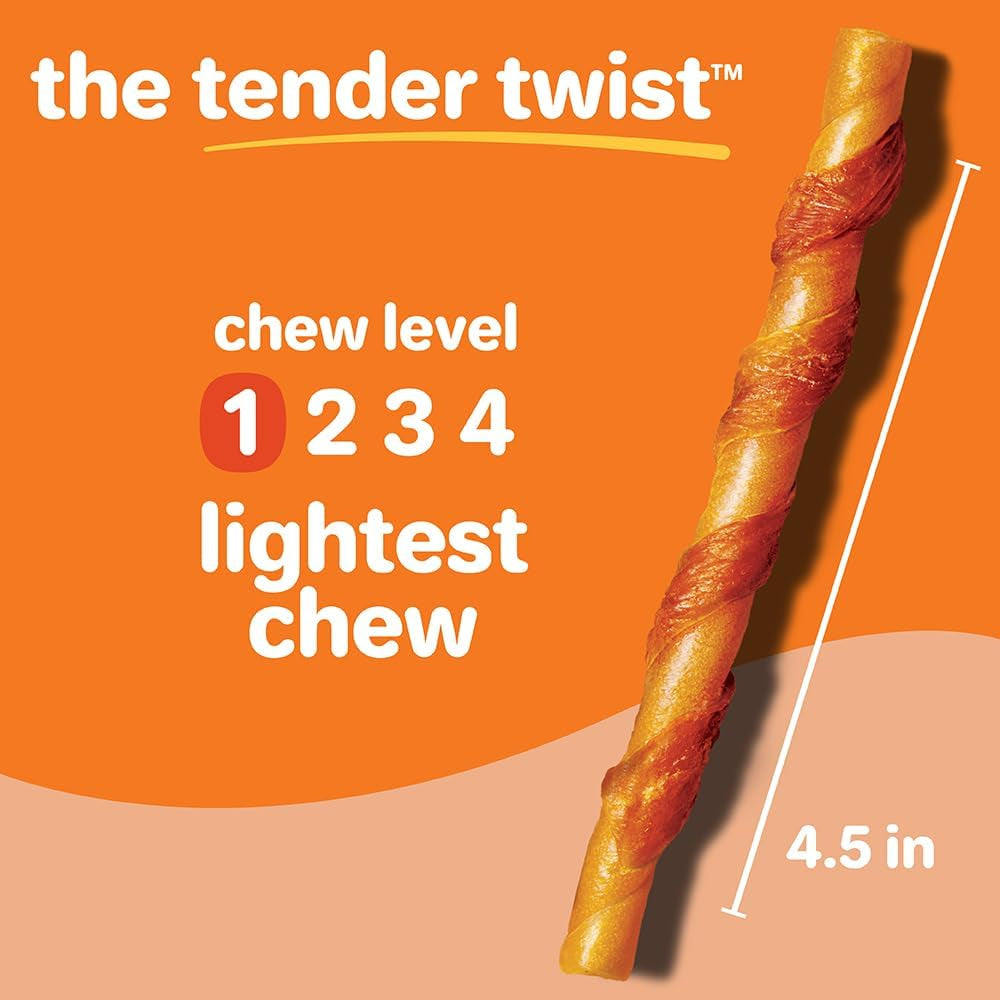 Oinkies Tender Twists with Real Chicken Breast Rawhide-Free Dog Treats, Highly Digestible Dog Chews, 36 Count