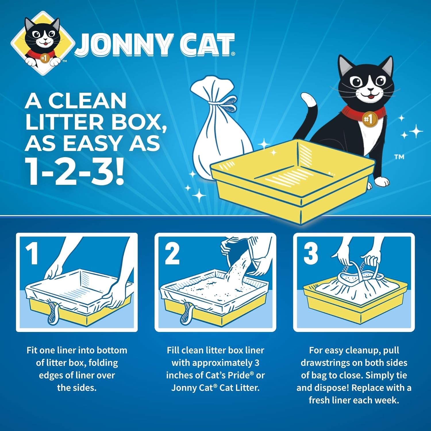 Litter Box Liners: Heavy Duty - Tear & Leak Resistant - Drawstring Close - Jumbo, 5 Count