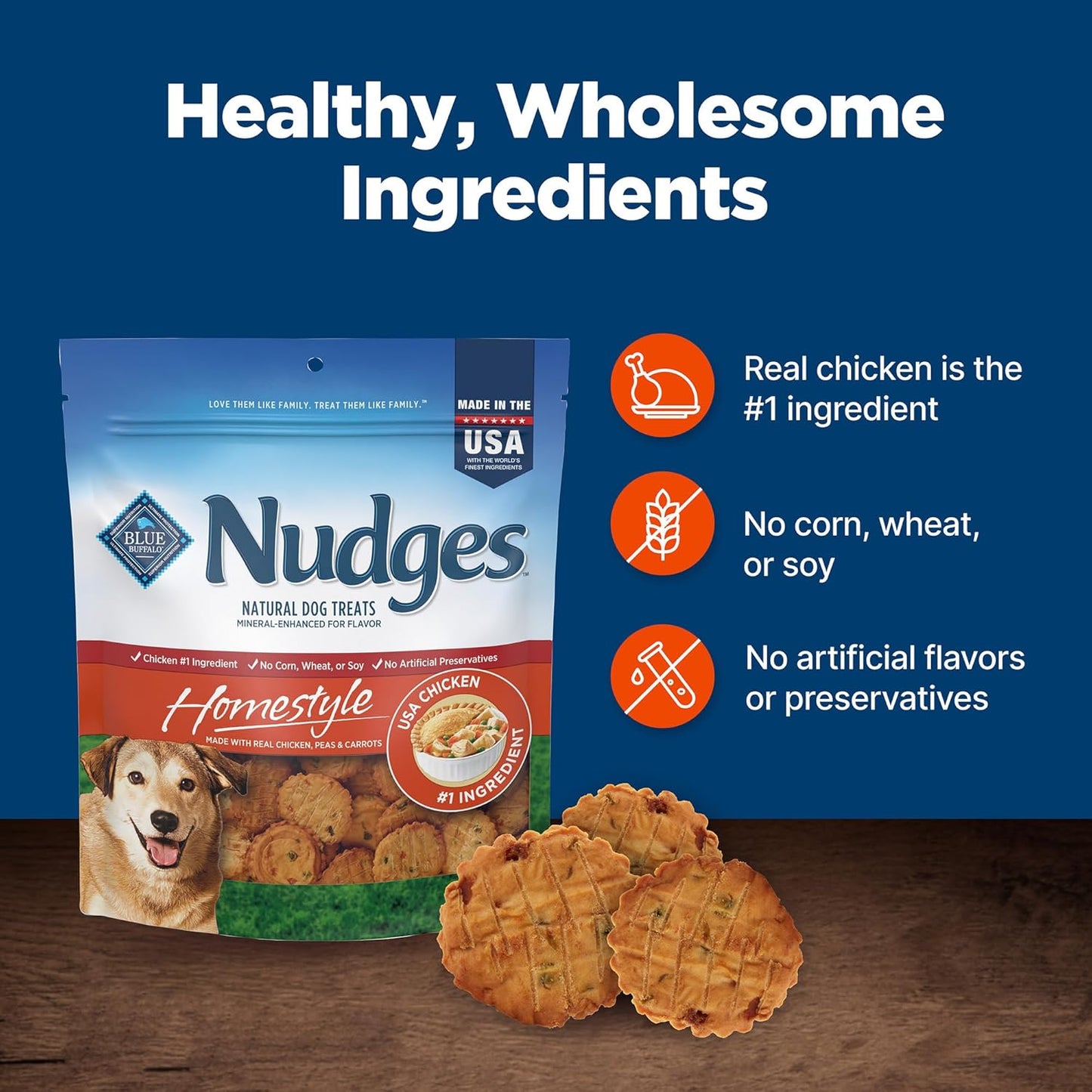 Nudges Homestyle Natural Dog Treats, Made in the USA with Real Chicken, Peas, and Carrots, 16-Oz. Bag