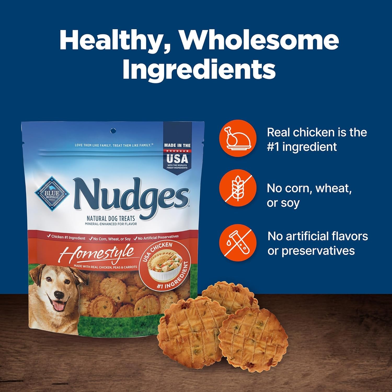Nudges Homestyle Natural Dog Treats, Made in the USA with Real Chicken, Peas, and Carrots, 16-Oz. Bag