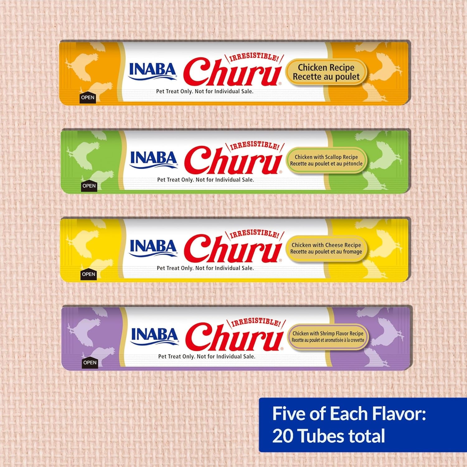 Churu Cat Treats, Grain-Free, Lickable, Squeezable Creamy Purée Cat Treat/Topper with Vitamin E & Taurine, 0.5 Ounces Each Tube, 20 Tubes, Chicken Variety