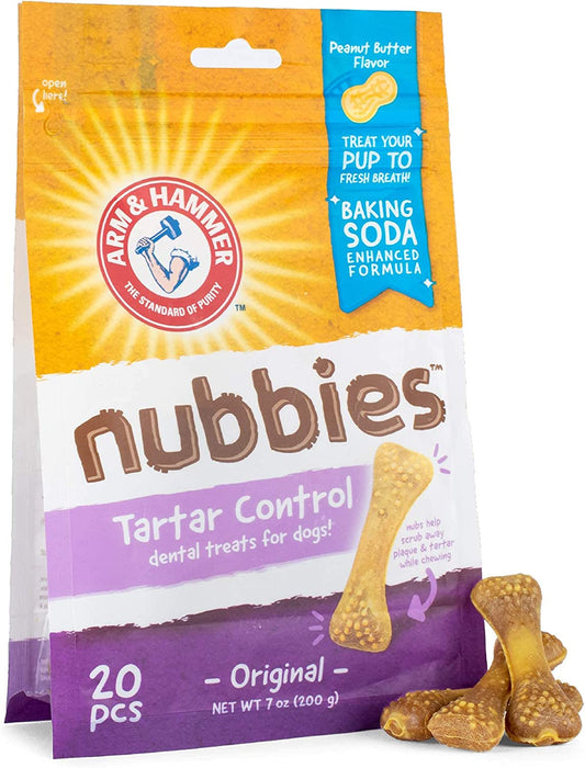 for Pets Nubbies Dental Treats for Dogs with Baking Soda and Calcium, Treat Chews Help Fight Bad Breath, Plaque & Tartar without Brushing, Peanut Butter, 20 Pcs (Packaging May Vary)