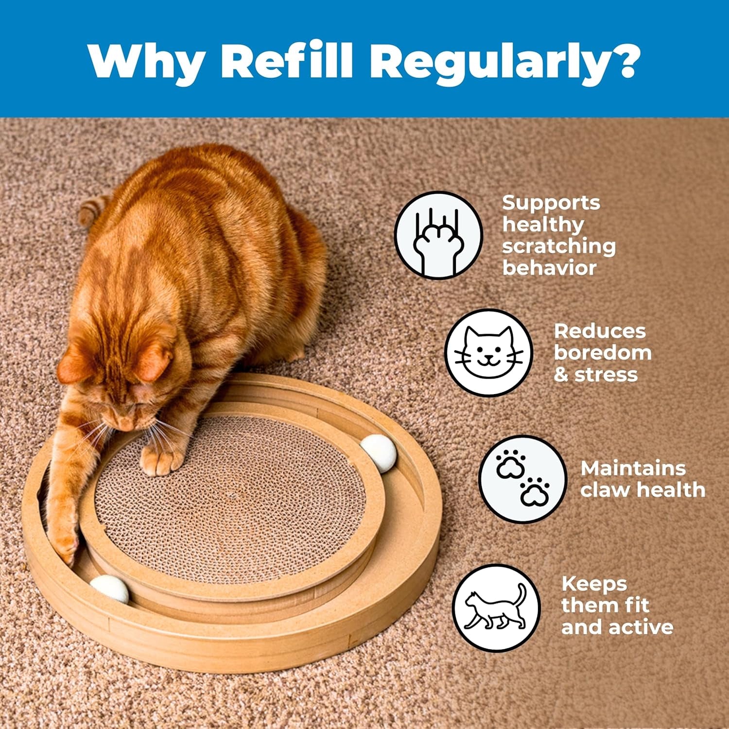 Cat Scratcher Replacement Pads - Cardboard Cat Scratcher Pad, Relieves Stress, Supports Pet Behaviors, 3 Count