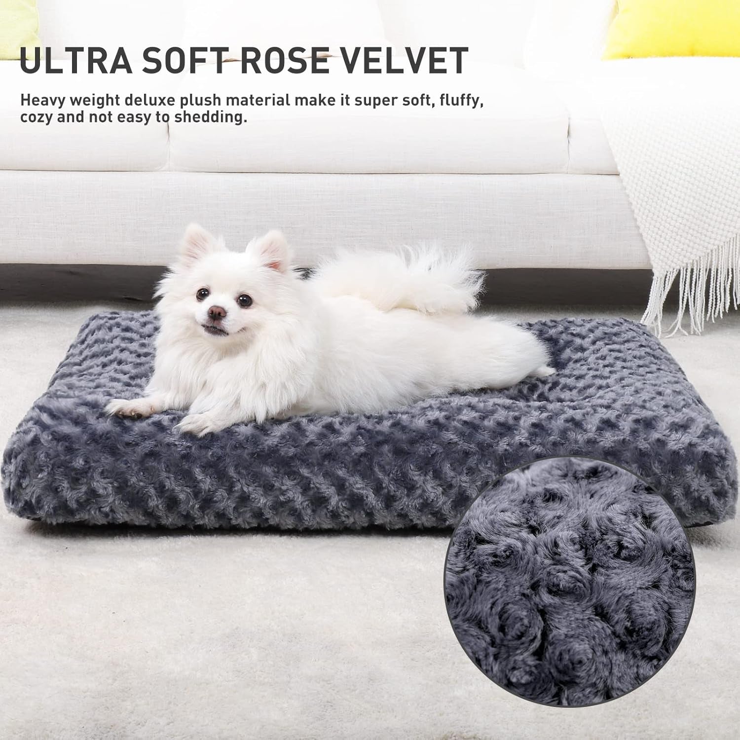 Washable Dog Bed Deluxe Plush Dog Crate Beds Comfy Kennel Pad Anti-Slip Pet Sleeping Mat for Large, Jumbo, Medium, Small Dogs Breeds, 29" X 21", Dark Grey