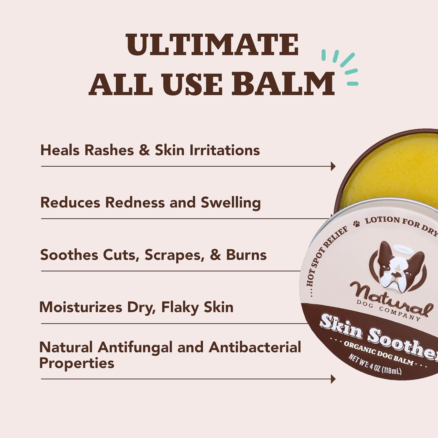 Skin Soother Balm for Dogs – 4 Oz Tin All Natural Hot Spot & Rash Relief – Organic Itchy Skin Soothing Moisturizer for Dry, Red, Crusty Skin – Lick-Safe Dog Balm, Made in USA