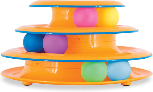 Tower of Tracks 3-Level Cat Track Toy with 6 Balls, Interactive Toy for Indoor Cats, Orange
