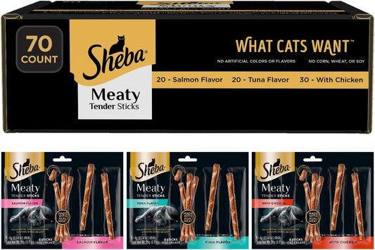 Meaty Tender Sticks Soft Cat Treats Chicken, Tuna, and Salmon Flavor, 0.14 Oz., 70 Sticks