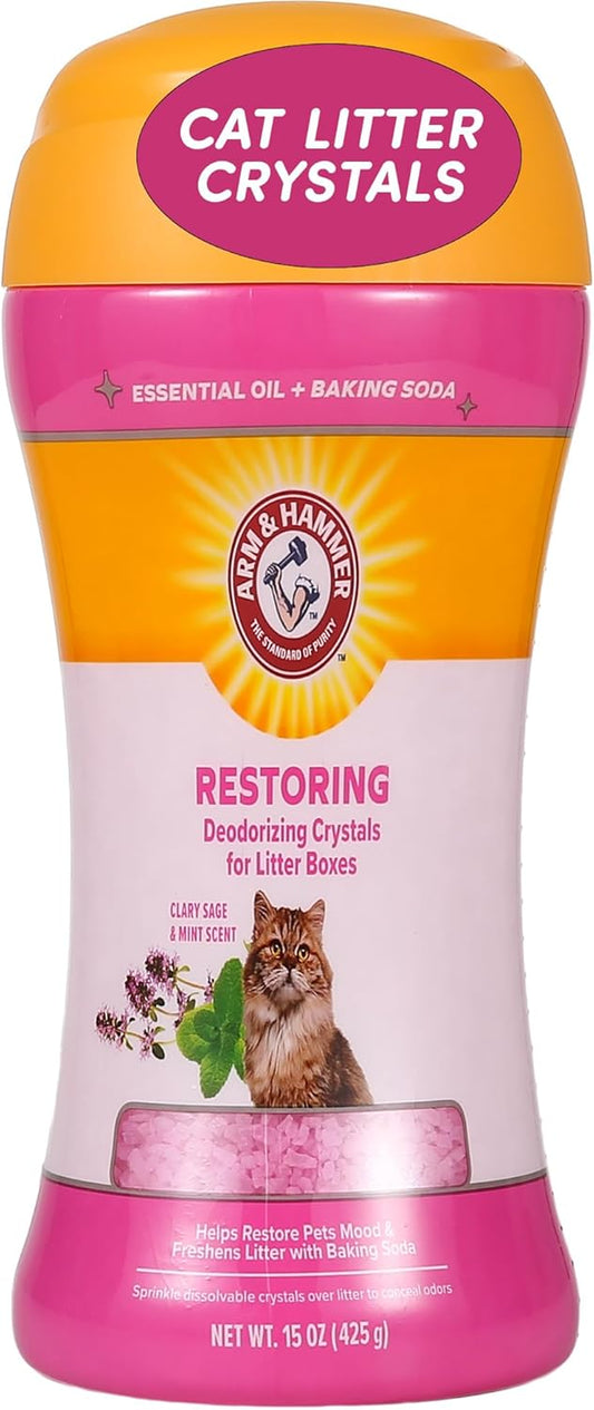 Restoring Cat Litter Box Deodorizing Crystals, Clary Sage & Mint Scent - Cat Smell Eliminator for Home, Odor Control, Cat Litter Crystals, Cat Essentials, 15 Ounce