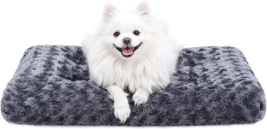 Washable Dog Bed Deluxe Plush Dog Crate Beds Comfy Kennel Pad Anti-Slip Pet Sleeping Mat for Large, Jumbo, Medium, Small Dogs Breeds, 23" X 18", Dark Grey