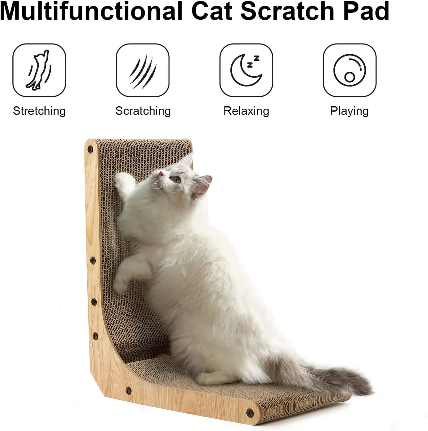 Cat Scratcher, 18.7 Inch L Shape Cat Scratch Pad Wall Mounted, Cat Scratching Cardboard with Ball Toy for Indoor Cats