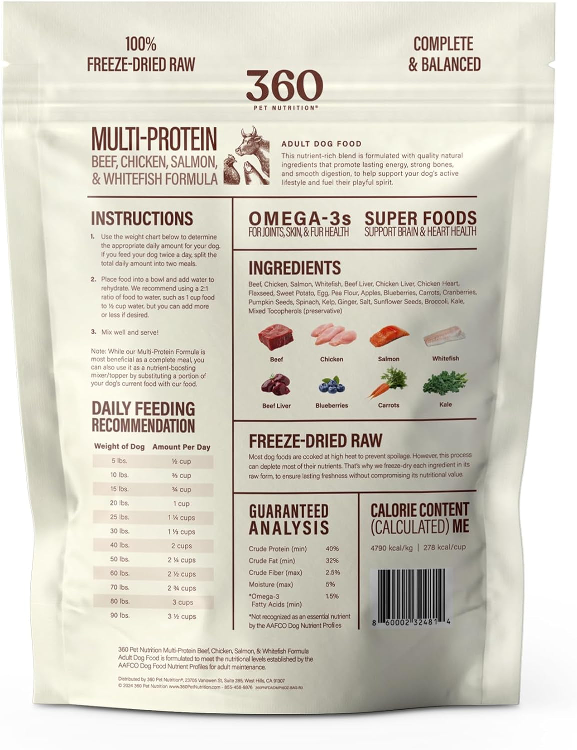 Freeze-Dried Raw Dog Food – Multi-Protein with Beef, Chicken, Fish, Liver & Organs, High Protein, Omega-3S, Fruits, Veggies & Superfoods, Grain-Free, No Fillers, 1 Lb – Made in USA