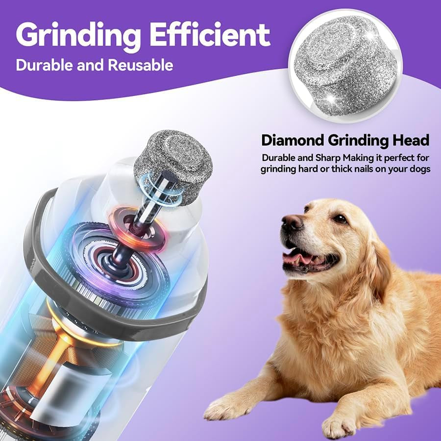 Dog Nail Grinder Quiet-2024 Release Ultra-Quiet Dog & Cat Nail Grinder with LED Light & Battery Display - Painless Nail Trimmer for Small to Large Pets, Thick Nails, and Sensitive Paws