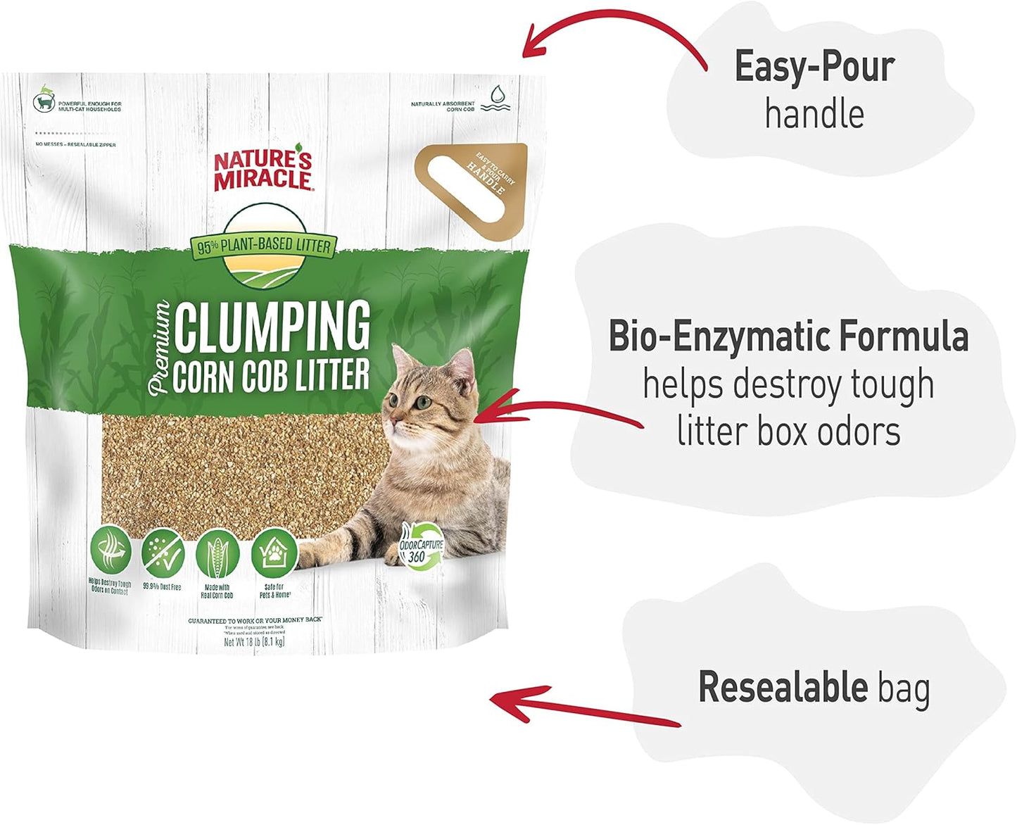 Premium Clumping Corn Cob Litter, Tough Odor Bio-Enzymatic Formula, Dust Free