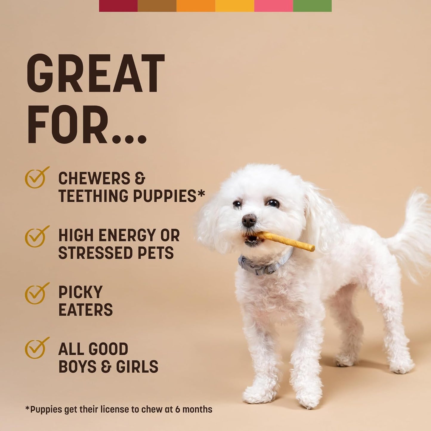 No Hide Stix - Long Lasting Rawhide Free Small Dog Chews Sticks, Peanut Butter - 20 Count Value Pack