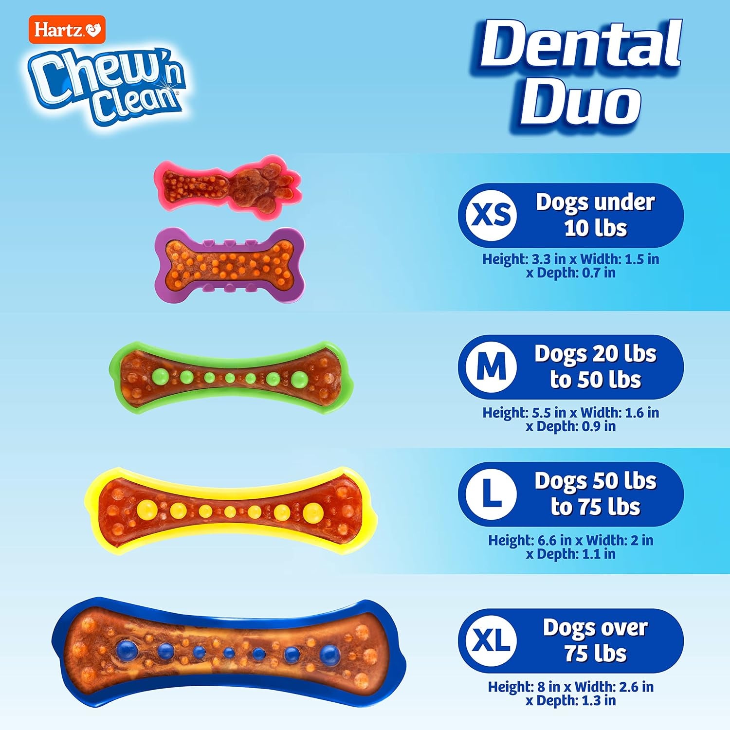 Chew 'N Clean Dental Duo Dog Treat & Chew Toy, Color Varies, Large, 3 Pack