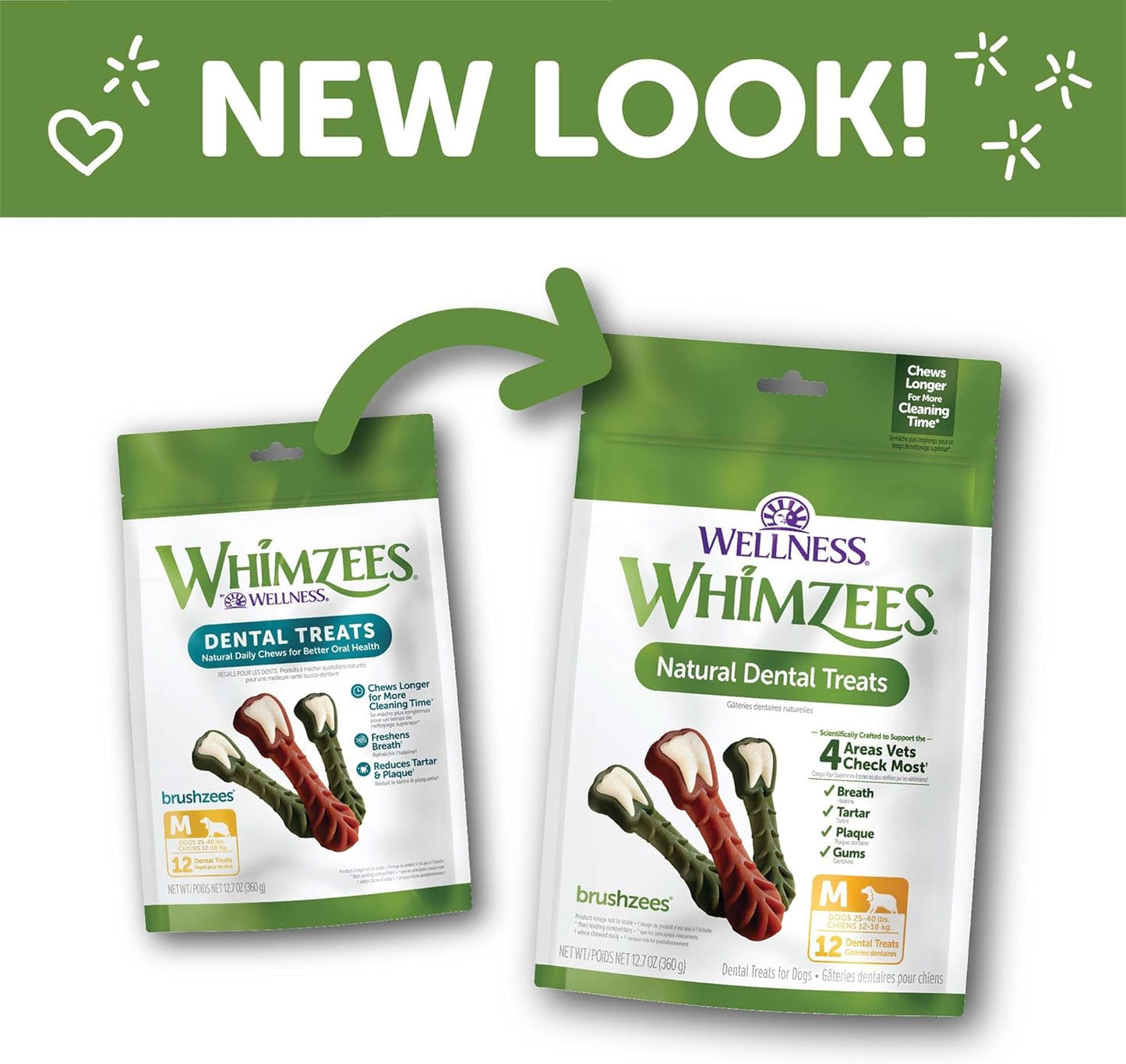 Wellness  Brushzees Dog Dental Treats, Natural Chews, Medium Size Stick, (12 Count)