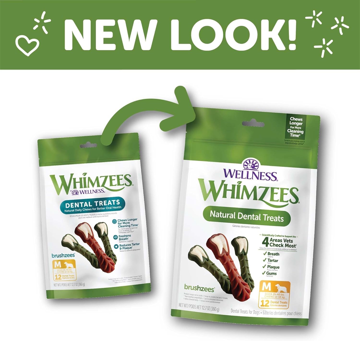 Wellness  Brushzees Dog Dental Treats, Natural Chews, Medium Size Stick, (12 Count)