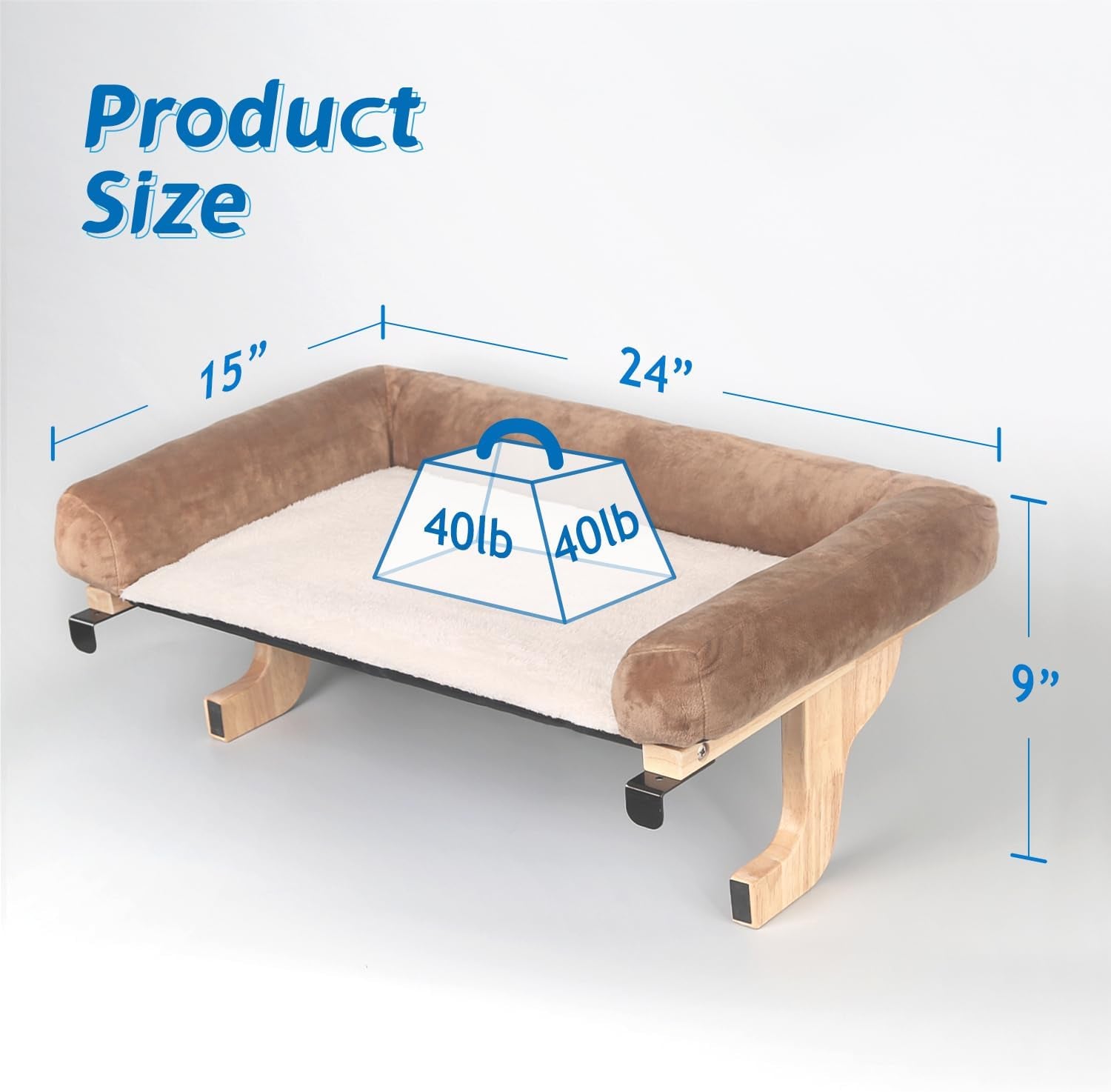 Cat Perch for Window Sill with Bolster - Orthopedic Hammock Design with Premium Hardwood & Robust Metal Frame - Cat Window Seat for Large Cats and Kittens - Natural Color Wood Brown Bed, 24''W