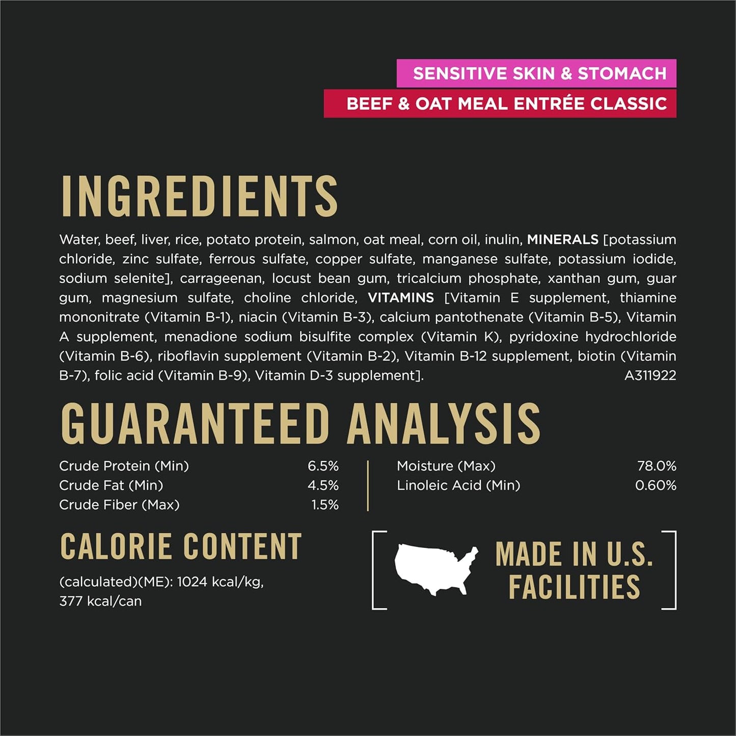 Sensitive Skin and Stomach Dog Food Wet Classic Pate Beef and Oat Meal Entrée - (Pack of 12) 13 Oz. Cans