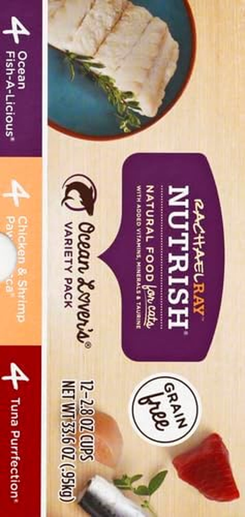 Rachael Ray  Natural Wet Cat Food, Ocean Lovers Variety Pack, 2.8 Ounce Cup (Pack of 12), Grain Free