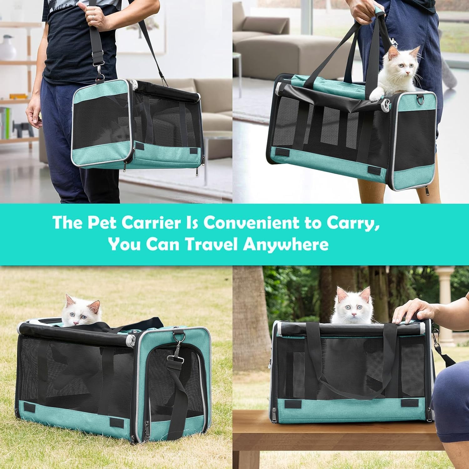 Small Dog Carrier for Puppy Yorkshire Softshell Car Transport Chihuahua Carry Cage 18-Inch Collapsible Doggie Vet Visit Crate Easy Load Roomy Pet Carrier Bag Kennel Dog Essentials Teal