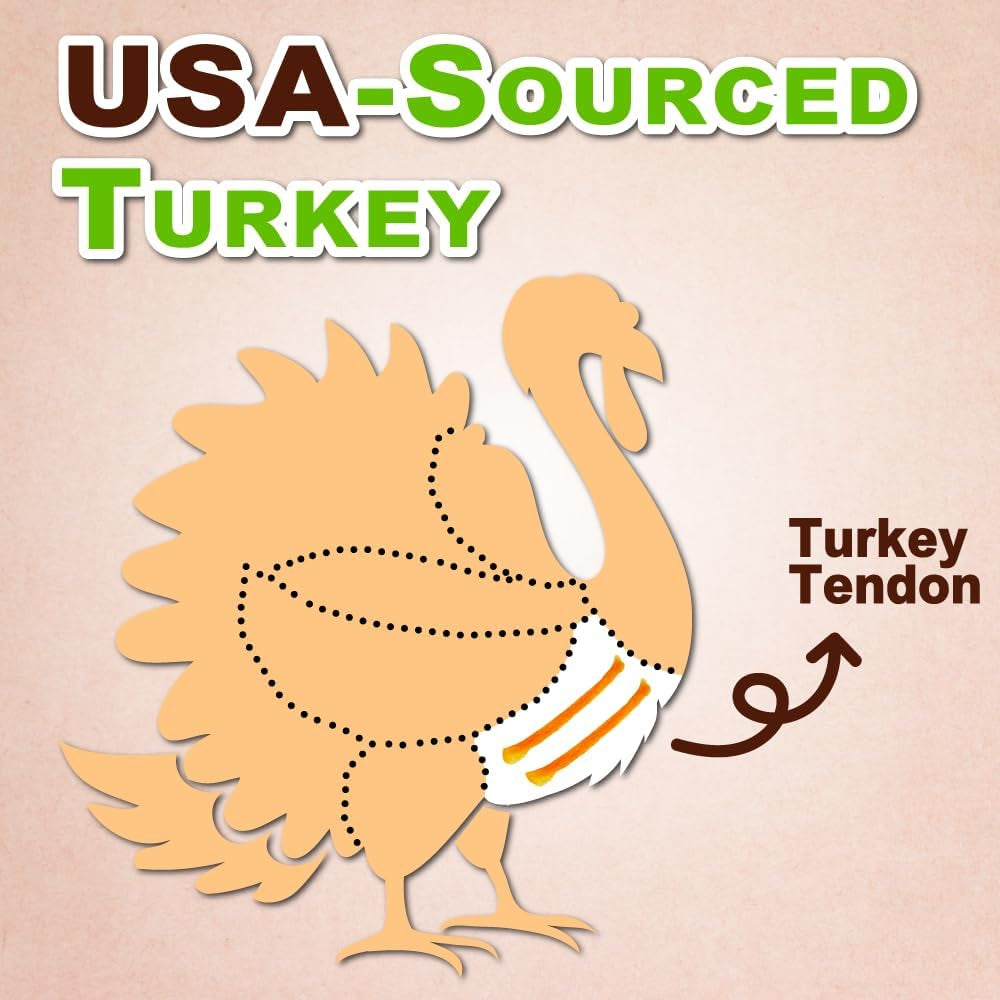 Afreschi Natural Turkey Tendon Strip 3 Oz, All Natural Human Grade Puppy Chew, Usa-Sourced Turkey Tendon, Hypoallergenic, Easy to Digest, Rawhide Alternative