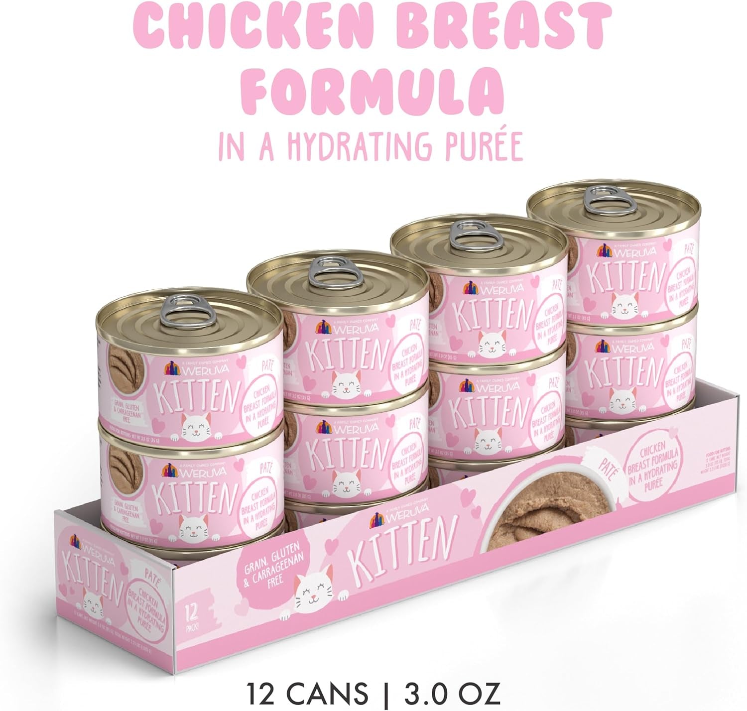 Kitten, Chicken Breast Formula in a Hydrating Purée, 3Oz Can (Pack of 12)