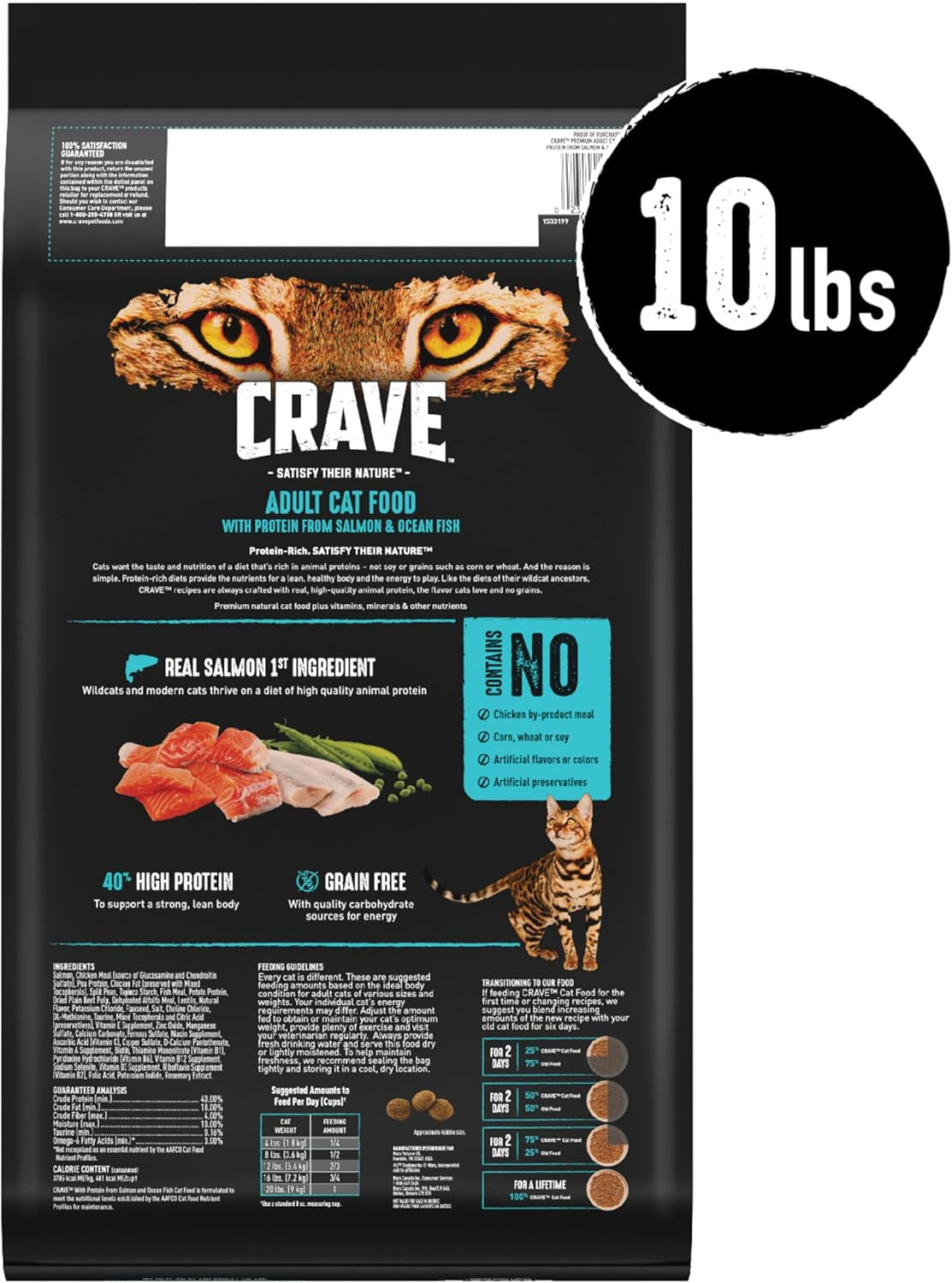 Grain Free Adult High Protein Natural Dry Cat Food with Protein from Salmon & Ocean Fish, 10 Lb. Bag