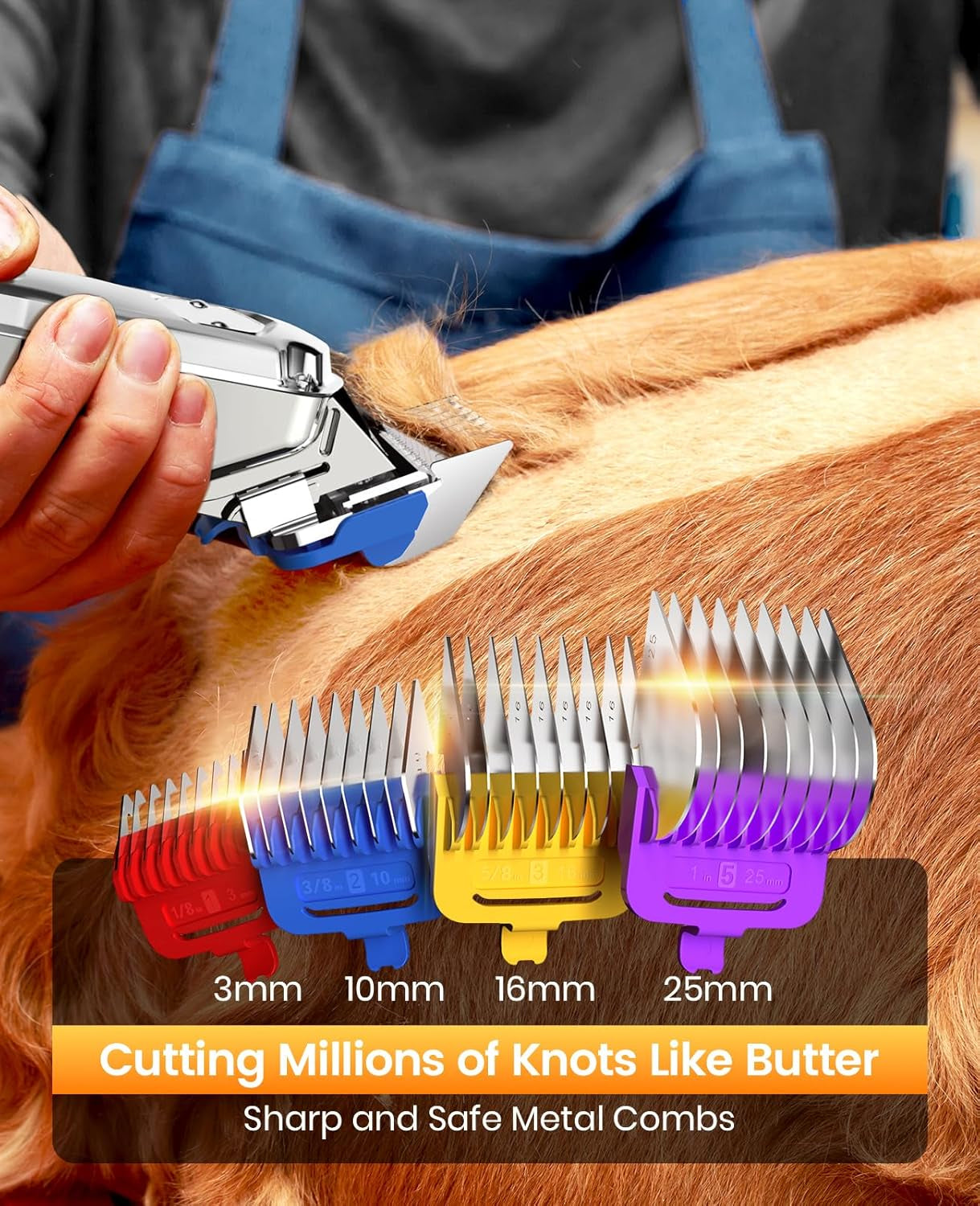 Dog Clippers for Grooming Thick Hair Professional,Cordless/Rechargeable Pet Grooming Kit with Detachable Metal Combs, Low Noise Heavy-Duty Pet Clippers for Thick/Curly/Fine/Wavy Hair (Sliver)