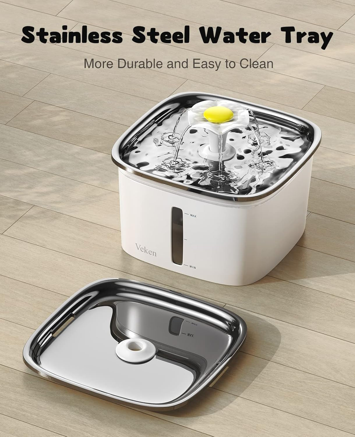 Innovation Award Winner 95Oz/2.8L Cat Water Fountain with Stainless Steel Lid, Automatic Pet Fountain Dog Water Dispenser with Replacement Filters for Cats, Dogs (Silver, Stainless Steel)