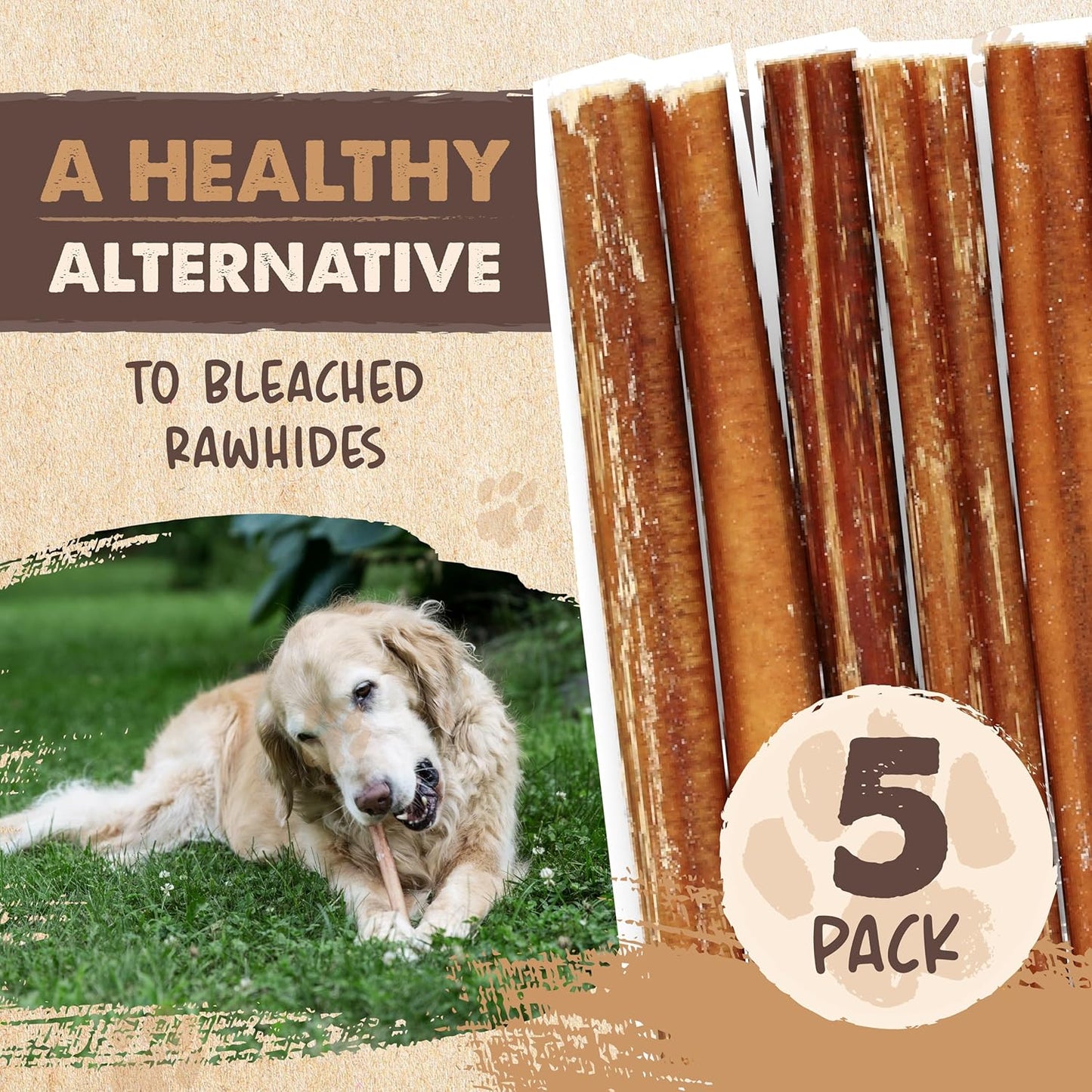 Naturals Bully Sticks for Dogs - Grass Fed Beef Chews. Dog Bully Sticks for Large Pets, Medium and Small Breeds. Lower Odor Treats for Small Pets. Single Ingredient (12" - 5 Pack)