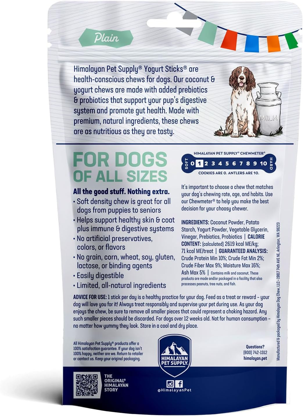 Yogurt Sticks, Plain Flavored, Dog Treats with Prebiotics, Probiotics & Protein, Digestive Support, Lactose & Gluten Free, Natural Dog Treat for All Breeds, Made in America, 5 Count