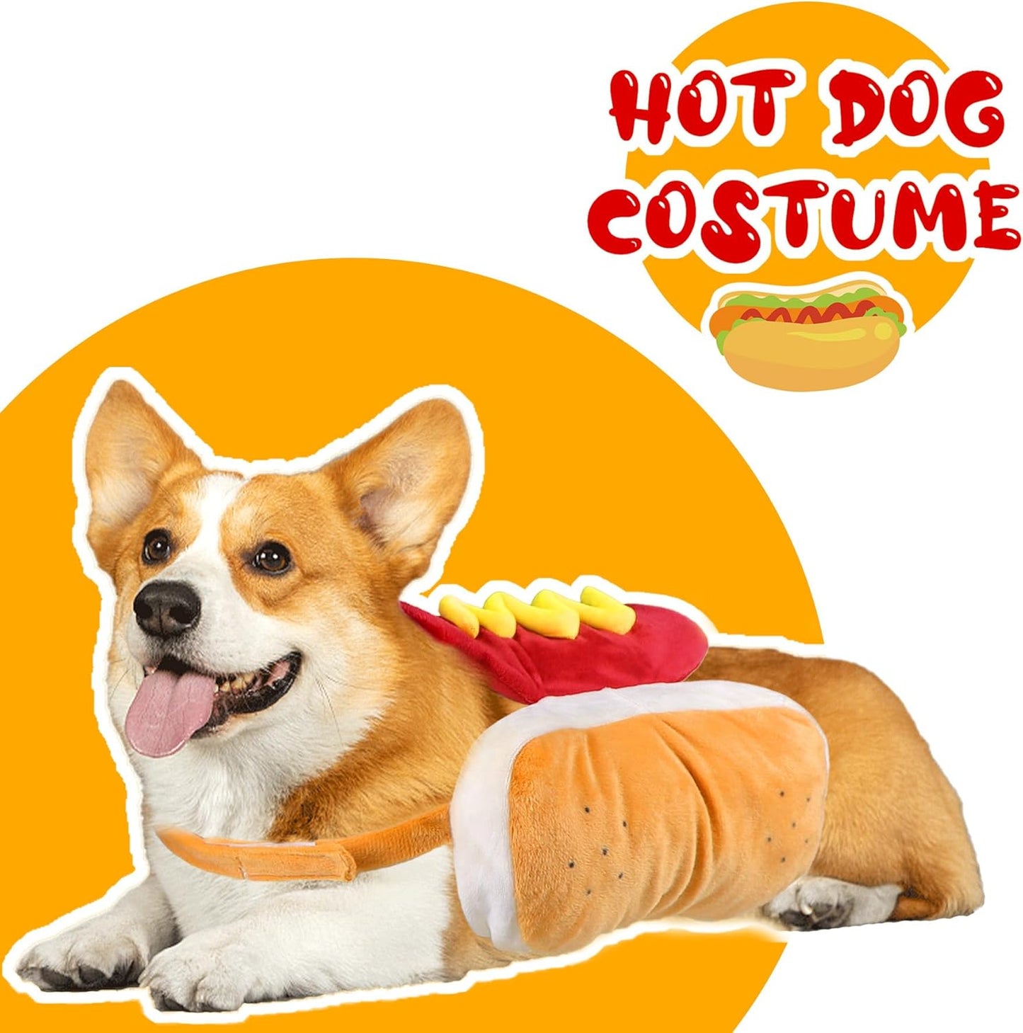 Dog Hot Dog Costume, Dog Halloween Costumes Funny Pet Hot Dog Costume for XS Small Medium Dogs Cats Pets (Large)