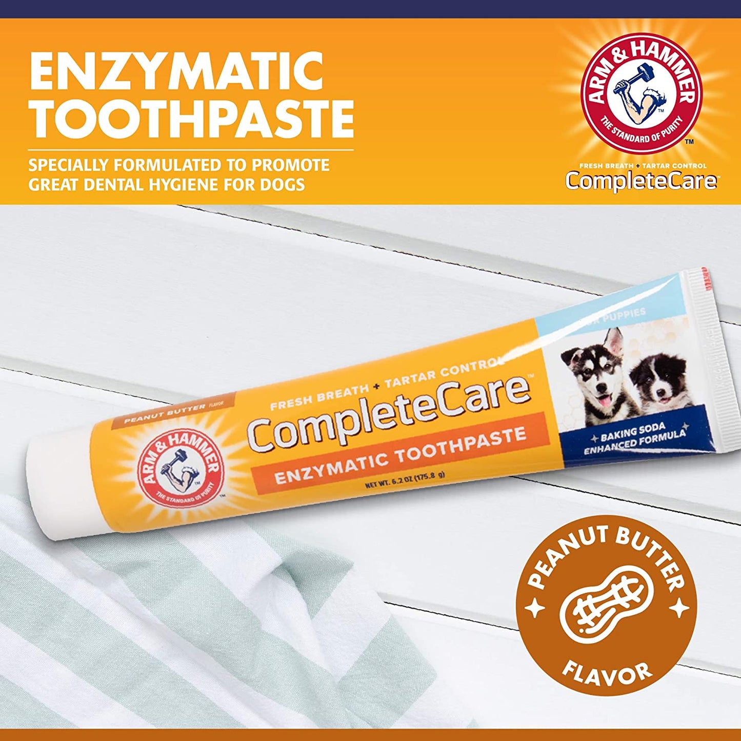 Enzymatic Dog Toothpaste - Peanut Butter Flavored - Baking Soda Infused - Complete Canine Oral Care for Fresh Breath & Dental Wellness - 6.2 Oz
