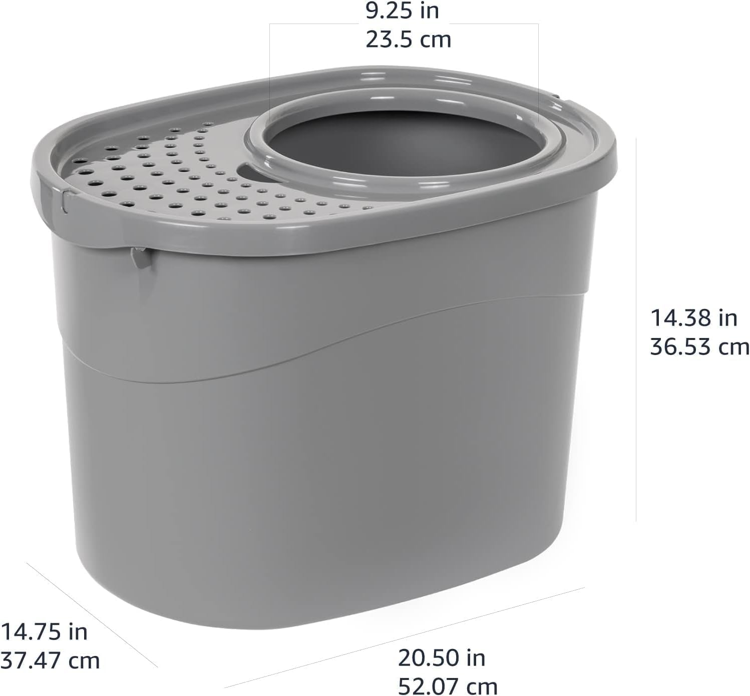 Large Cat Litter Box with High Sides, Top Entry, Includes Scoop, 20.5 X 14.75 X 14.38 Inches, Grey