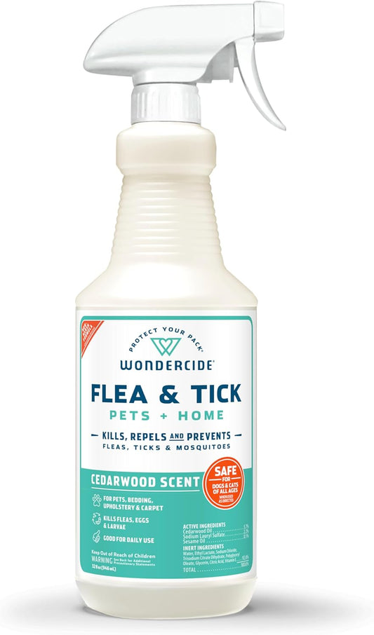 - Flea, Tick & Mosquito Spray for Dogs, Cats, and Home - Flea and Tick Killer, Control, Prevention, Treatment - with Natural Essential Oils - Pet and Family Safe - Cedarwood 32 Oz
