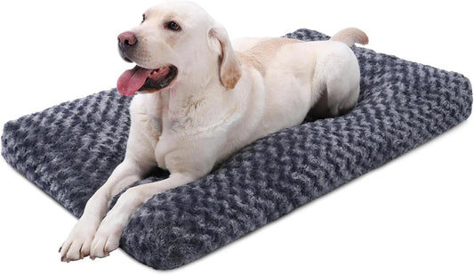 Washable Dog Bed Deluxe Plush Dog Crate Beds Comfy Kennel Pad Anti-Slip Pet Sleeping Mat for Large, Jumbo, Medium, Small Dogs Breeds, 41" X 27", Dark Grey
