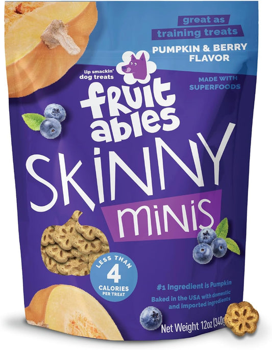 Skinny Mini Dog Treats, Healthy Pumpkin Treat for Dogs, Low Calorie & Delicious, Puppy Training, Free of Wheat, Corn and Soy, Made in the USA, Pumpkin and Berry Flavor, 12Oz