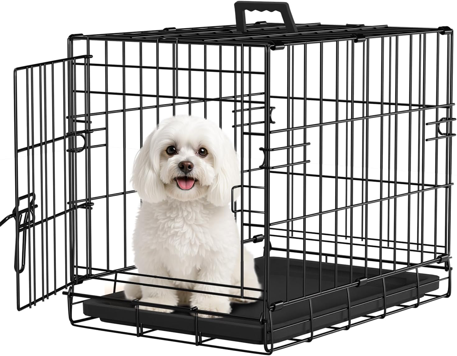 Dog Crate for Small Dogs 18 Inch Folding Metal Wire Pet Cage Single Door W/Divider Panel Indoor Outdoor Kennel Leak-Proof Plastic Tray,Black