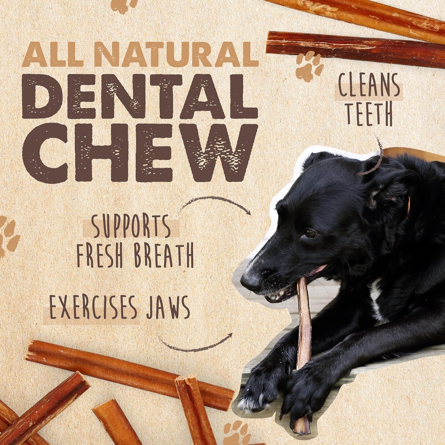 Naturals Bully Sticks for Dogs - Grass Fed Beef Dog Chews. Pets Stick for Large Dogs, Medium and Small Breeds. Lower Odor Bully Treats for Small Pets. Single Ingredient (6" - 25 Pack)