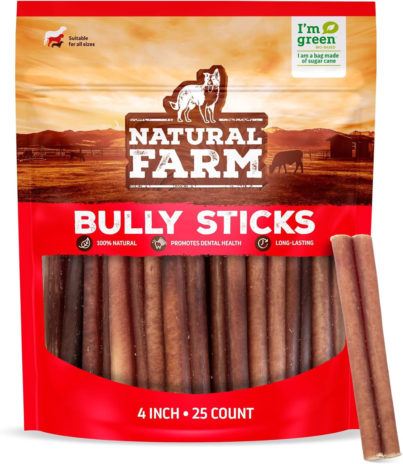 Odor Free Bully Sticks (4 Inch, 25 Pack) for Small & Medium Dogs - 100% Beef Chews for Pups, Non-Gmo, Grain-Free, Fully Digestible Long Lasting Dog Treats