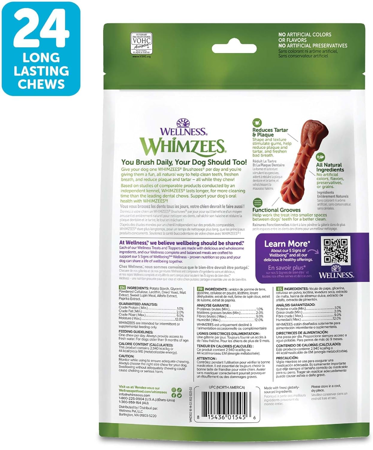 Wellness Brushzees Dog Dental Treats, Natural Chews, Small Size Stick, (24 Count)