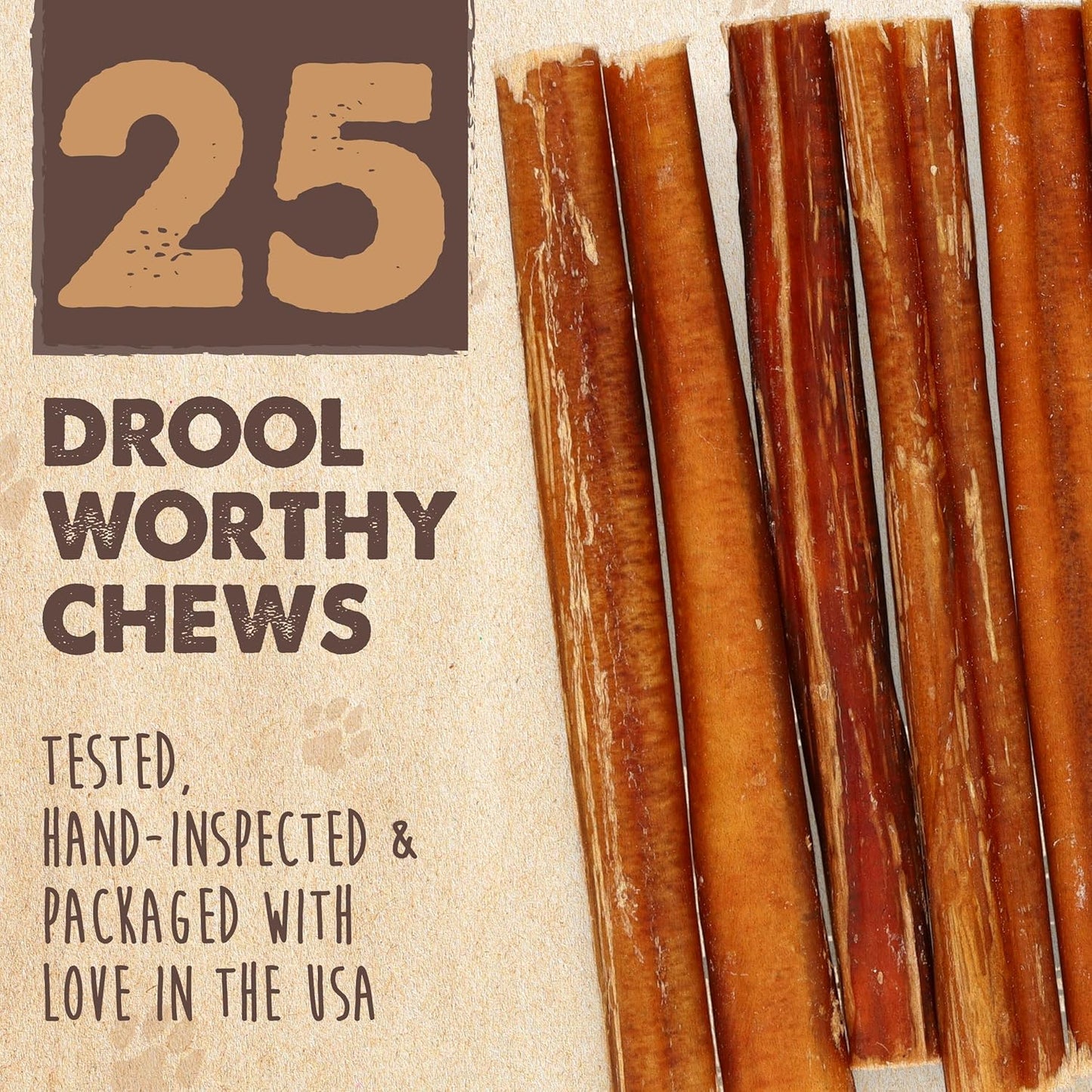 Naturals Bully Sticks for Dogs - Grass Fed Beef Dog Chews. Pets Stick for Large Dogs, Medium and Small Breeds. Lower Odor Bully Treats for Small Pets. Single Ingredient (6" - 25 Pack)