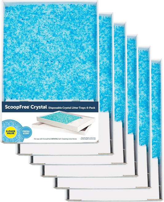 Scoopfree Crystal Cat Litter & Refill Tray with Lid, Fresh Scent, 4.3 Lb Bag with Each Tray, Pack of 6