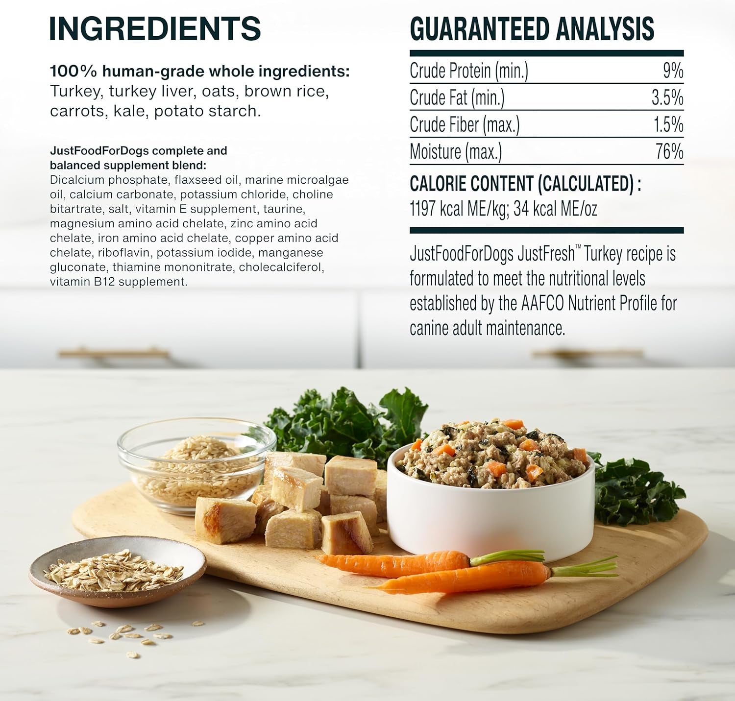 Justfresh Wet Dog Food, Fresh Pet Meals and Toppers with No Preservatives, Resealable Package, Human Grade, Home-Cooked Turkey, 12 Oz - 7 Pack