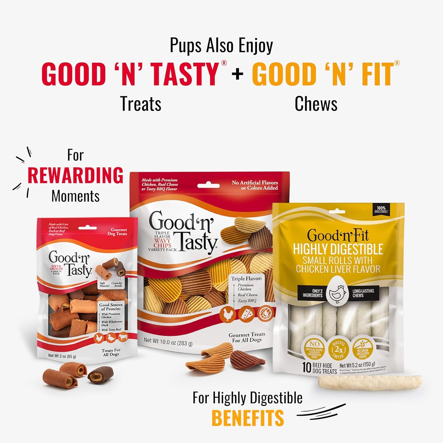 Good ‘N’ Fun Triple Flavor Rolls for Large Dogs, Treat Your Dog to Long-Lasting Chews Made with Beef Hide, Chicken and Artificial Pork Flavor, 6 Count