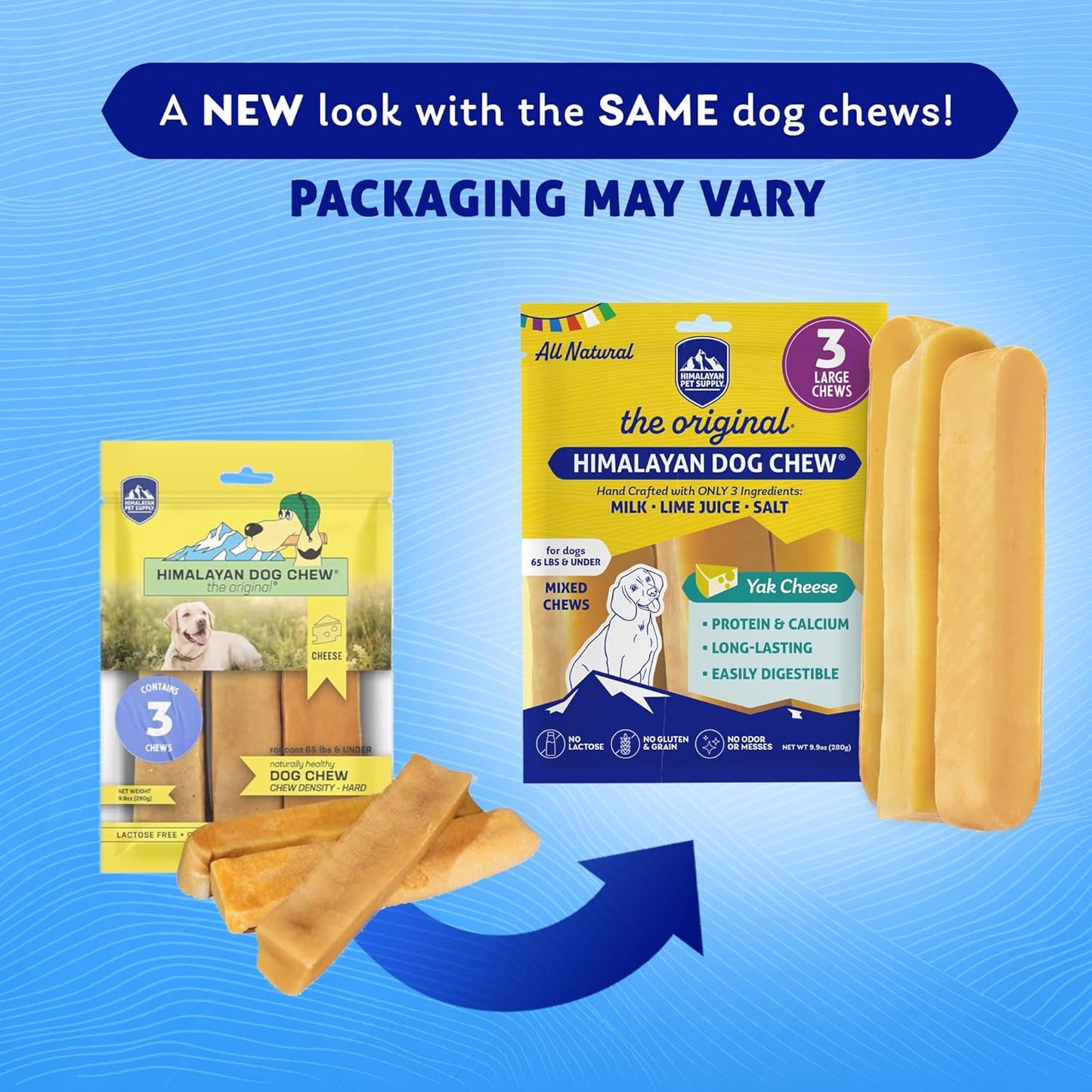 Original Yak Cheese Dog Chews,100% Natural, Long Lasting, Gluten Free, Healthy & Safe Canine Treats, Lactose & Grain Free, Protein Rich, Mixed Sizes, Dogs 65 Lbs & Smaller, 4 Count